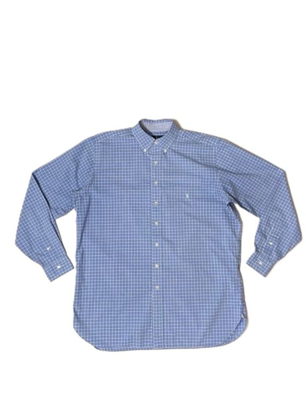 Ralph Lauren Shirt Men's LT Large Tall 100% Cotton Stretch Blue Check Plaid